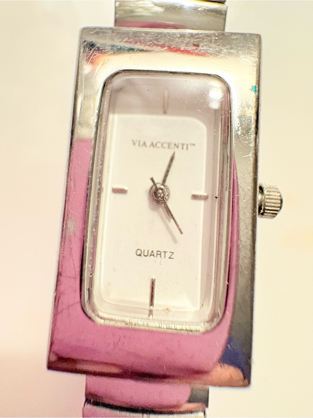 Via Accenti Women's Quartz
Dress Watch Silver Tone
Rectangle Case White Dial